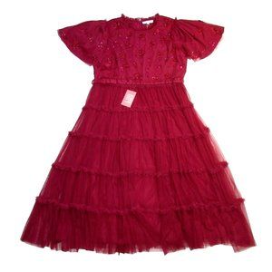 NWT Ivy City Co. Anastasia in Dark Red Embroidered Beaded Tulle Midi Dress 1X